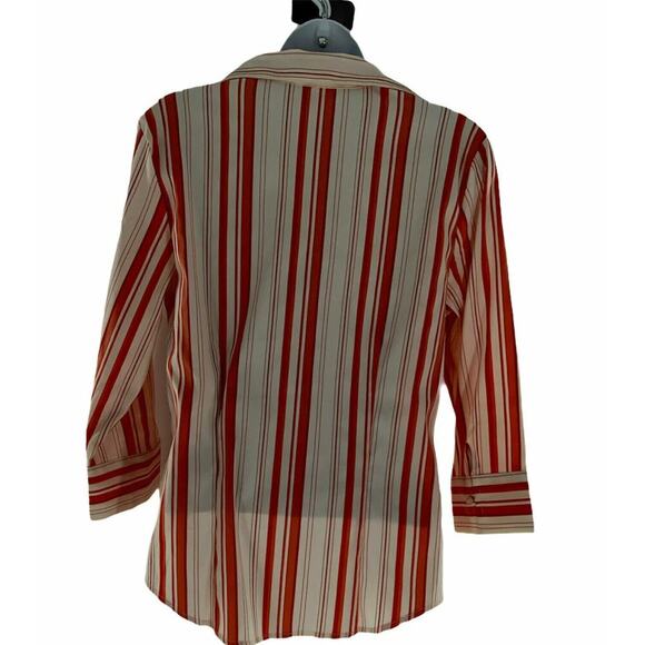 Hannah Button Up Shirt Blouse Womens Medium 3/4 Sleeves Striped Stretch Orange - Picture 2 of 8